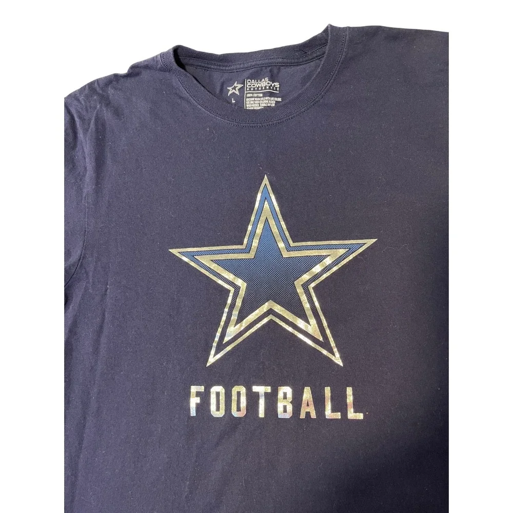 Dallas Cowboys Authentic NFL Football T-Shirt Mens Large Navy Blue Silver Star